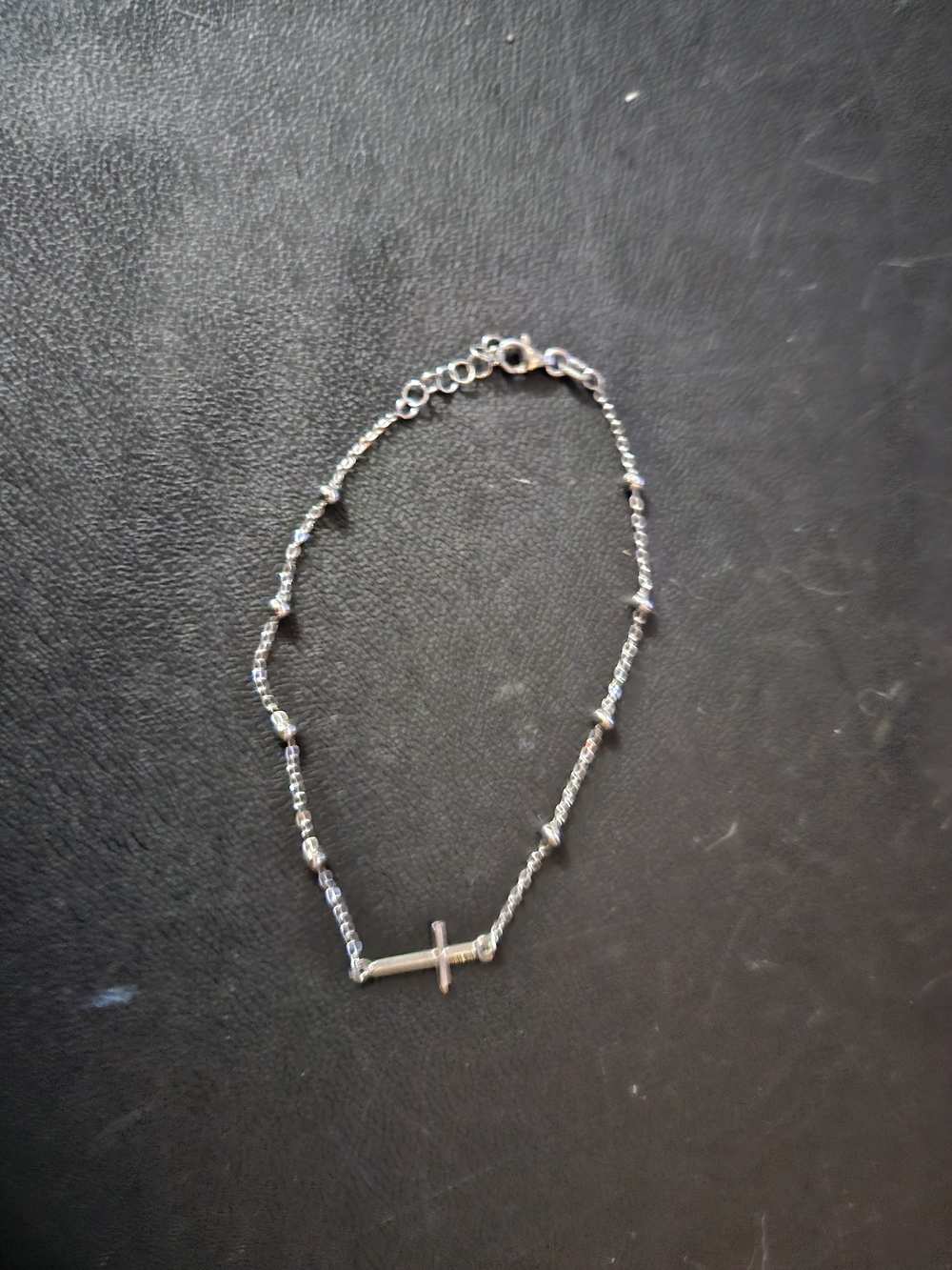 Delicate Side Cross Bead Bracelet - Silver